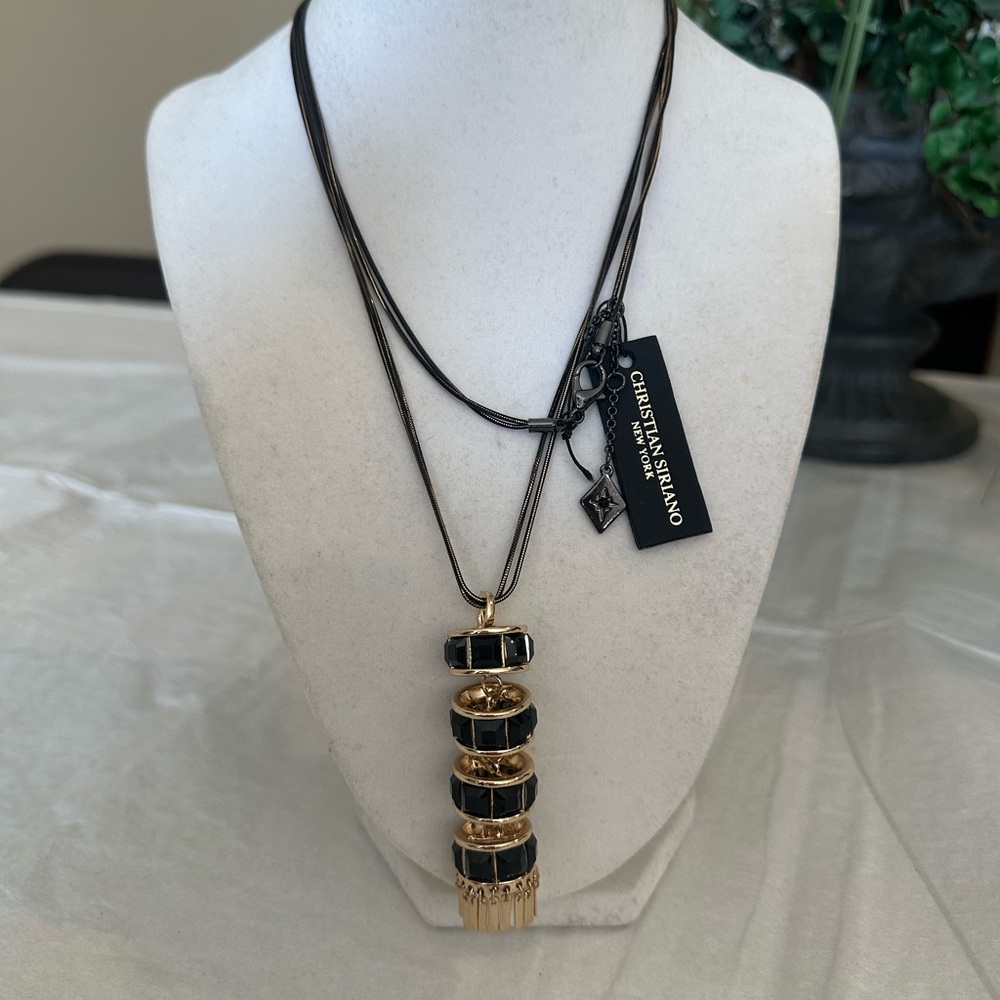 Christian Siriano NECKLACE CUBIC ZIRCONIA TASSEL PENDANT NWT
